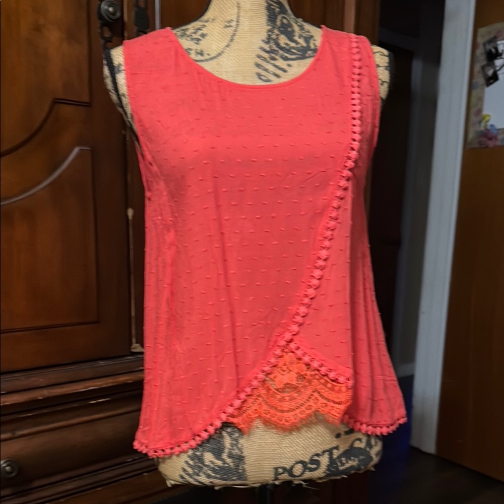 Chelsea & Violet Asymmetrical Pink Embellished Tank Top